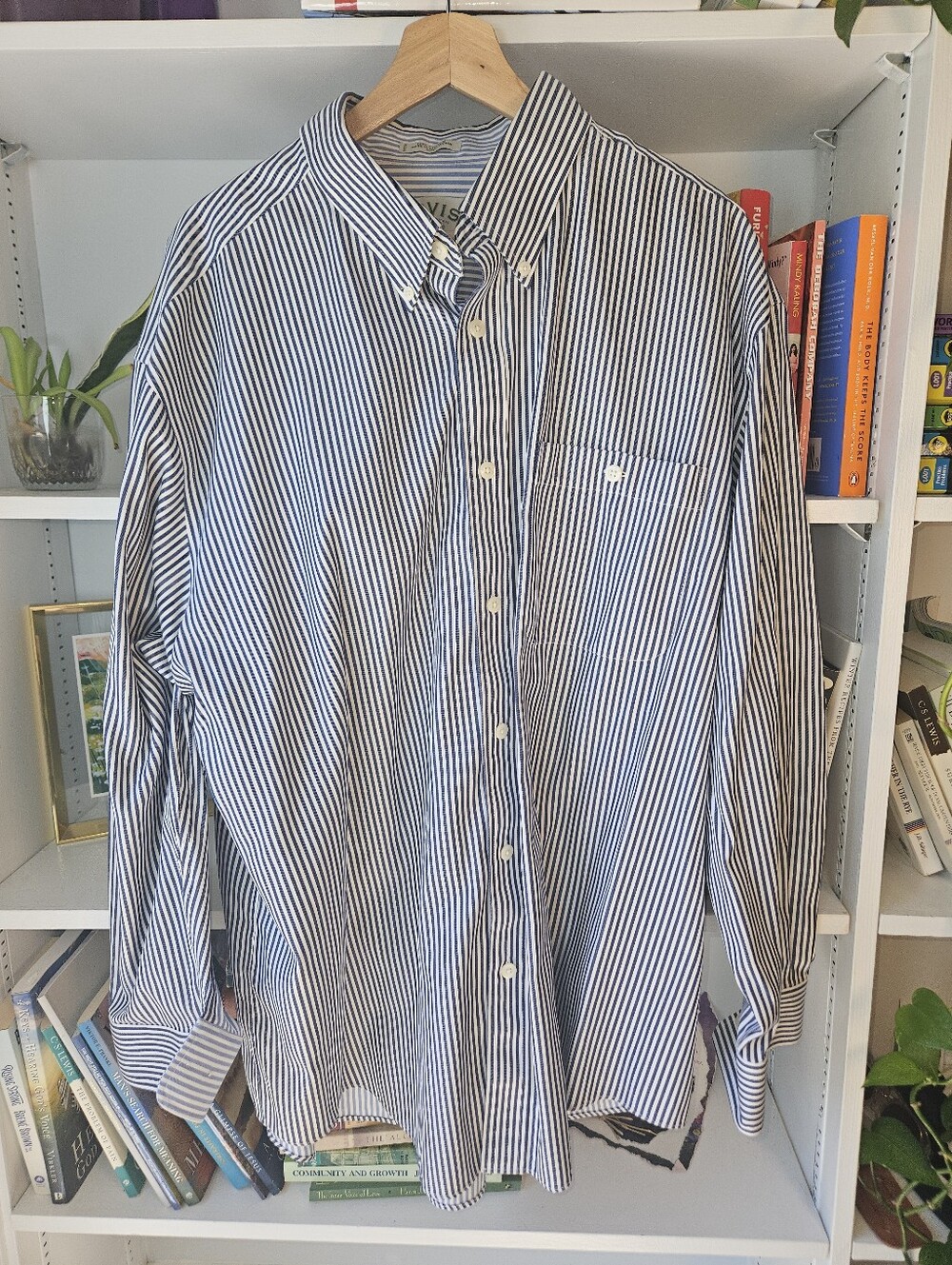 Orvis Striped Button-Down Shirt Cotton Navy White Size XXL Preppy Academia